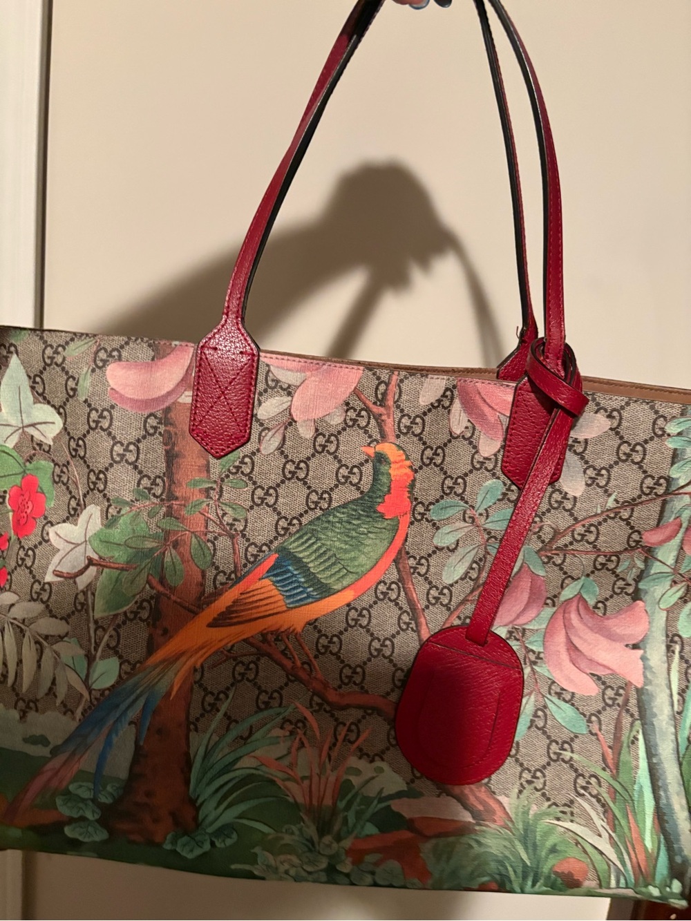 Gucci Floral GG Canvas Tote with Red Leather Handles - Picture 2 of 2